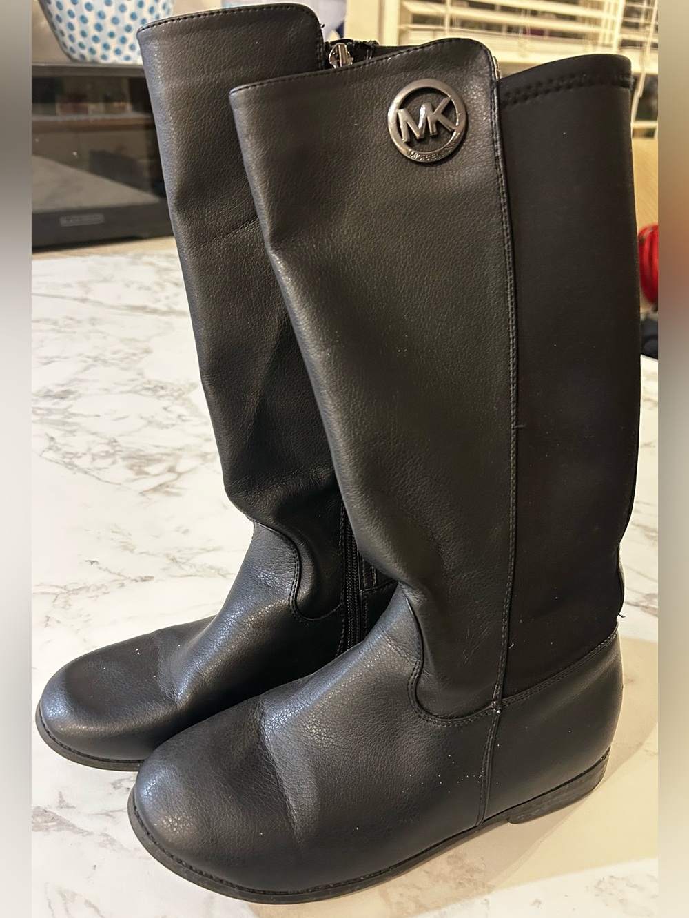Michael Kors Youth Black Leather Logo Knee-High Boots